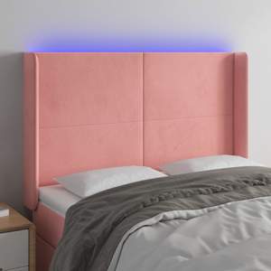 [3123821] Zagłówek do łóżka z LED, różowy, 147x16x118/128 cm, aksamit