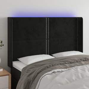 [3123958] Zagłówek do łóżka z LED, czarny, 147x16x118/128 cm, aksamit