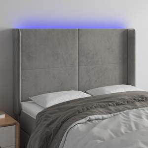 [3123816] Zagłówek do łóżka z LED, jasnoszary, 147x16x118/128 cm, aksamit