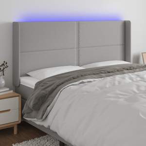 [3123930] Zagłówek do łóżka z LED, jasnoszary, 203x16x118/128 cm, tkanina