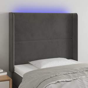 [3123951] Zagłówek do łóżka z LED, ciemnoszary, 103x16x118/128cm, aksamit