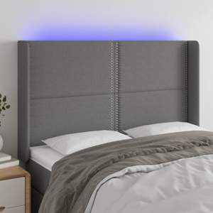 [3123907] Zagłówek do łóżka z LED, ciemnoszary, 147x16x118/128cm, tkanina