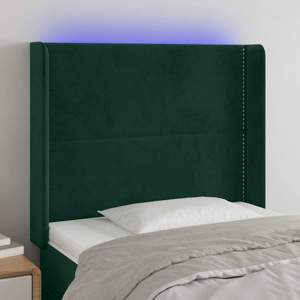 [3123953] Zagłówek do łóżka z LED, ciemnozielony 103x16x118/128cm aksamit