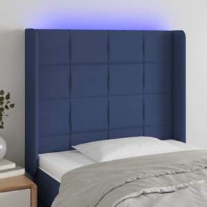 [3124044] Zagłówek do łóżka z LED, niebieski, 103x16x118/128 cm, tkanina