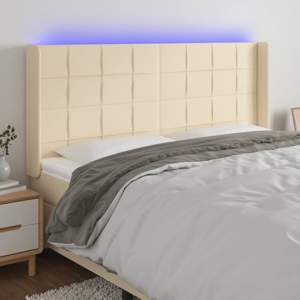 [3124059] Zagłówek do łóżka z LED, kremowy, 163x16x118/128 cm, tkanina