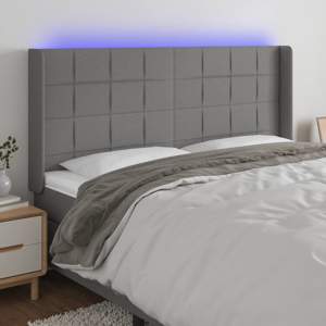[3124071] Zagłówek do łóżka z LED, ciemnoszary, 203x16x118/128cm, tkanina