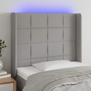 [3124038] Zagłówek do łóżka z LED, jasnoszary, 103x16x118/128 cm, tkanina
