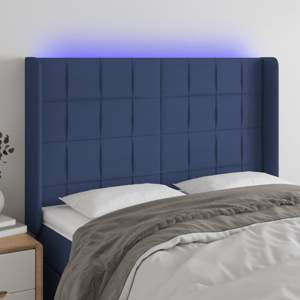 [3124052] Zagłówek do łóżka z LED, niebieski, 147x16x118/128 cm, tkanina