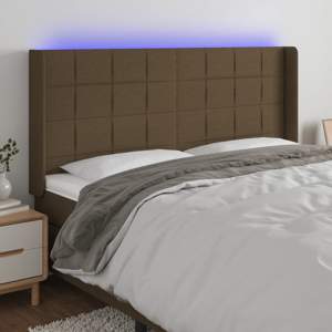 [3124073] Zagłówek do łóżka z LED ciemnobrązowy 203x16x118/128 cm tkanina