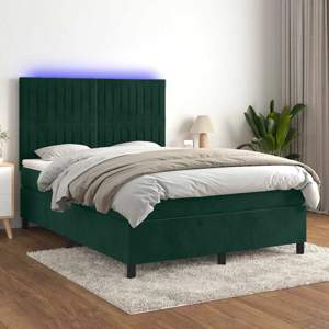 [3136242] Łóżko kontynentalne z materacem i LED zielony aksamit 140x190cm
