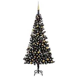 [3077506] Sztuczna choinka z lampkami i bombkami, czarna, 240 cm, PVC