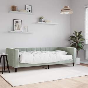 [3196667] Sofa z materacem do spania, jasnoszara, 90x200 cm, aksamit