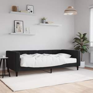 [3196671] Sofa z materacem do spania, czarna, 90x200 cm, aksamit