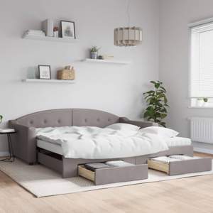 [3197592] Sofa rozsuwana z szufladami, taupe, 100x200 cm, tkanina