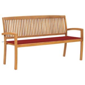 [3063312] Sztaplowana ławka ogrodowa z poduszką, 159 cm, drewno tekowe