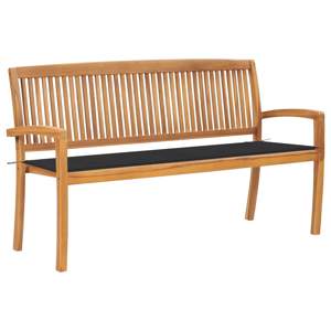 [3063306] Sztaplowana ławka ogrodowa z poduszką, 159 cm, drewno tekowe