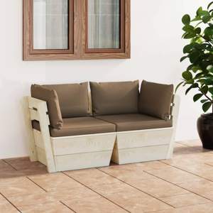 [3063392] Ogrodowa sofa 2-osobowa z palet, z poduszkami, drewno świerkowe