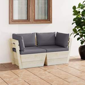 [3063384] Ogrodowa sofa 2-osobowa z palet, z poduszkami, drewno świerkowe