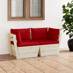 [3063390] Ogrodowa sofa 2-osobowa z palet, z poduszkami, drewno świerkowe