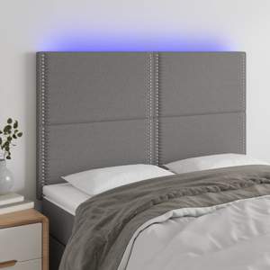 [3122283] Zagłówek do łóżka z LED, ciemnoszary, 144x5x118/128 cm, tkanina