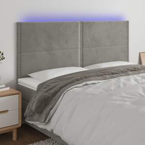 [3122350] Zagłówek do łóżka z LED, jasnoszary, 200x5x118/128 cm, aksamit