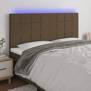 [3122449] Zagłówek do łóżka z LED ciemnobrązowy 200x5x118/128 cm tkanina