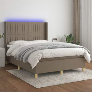 [3139033] Łóżko kontynentalne z materacem, taupe, 140x190 cm, tkanina