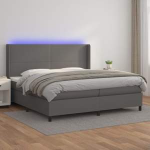 [3139287] Łóżko kontynentalne z materacem i LED, szara ekoskóra 200x200cm