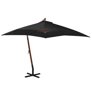 [313778] Parasol ogrodowy wiszący, na jodłowym słupku, czarny, 3x3 m