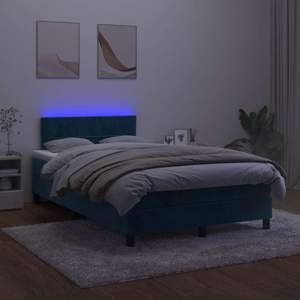 [3270157] Łóżko kontynentalne z materacem i LED, granatowe, 120x190 cm
