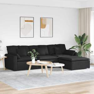 [3321059] Sofa modułowa z podnóżkiem i poduszkami, czarna