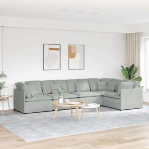 [3321337] Sofa modułowa z poduszkami aksamitna jasnoszara