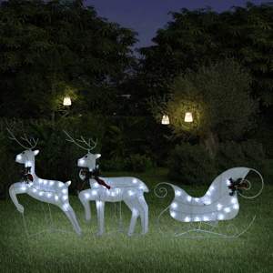 [342682] Renifery z saniami, dekoracja do ogrodu, 60 diod LED, białe
