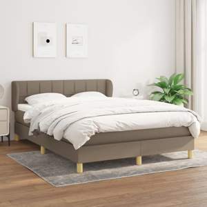 [3126809] Łóżko kontynentalne z materacem, taupe, tkanina, 140x200 cm