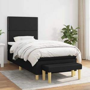 [3137031] Łóżko kontynentalne z materacem, czarne, tkanina, 80x200 cm
