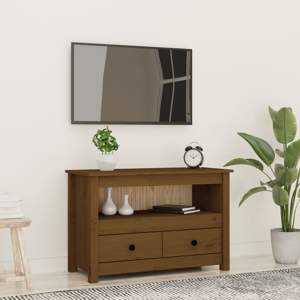[821500] Szafka pod TV, miodowy brąz, 79x35x52 cm, lite drewno sosnowe