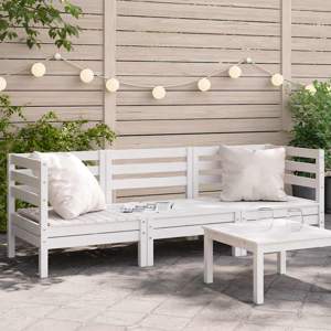 [838027] Ogrodowa sofa 3-osobowa, biała, lite drewno sosnowe