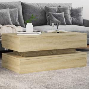 [839863] Stolik kawowy z oświetleniem LED, dąb sonoma, 90x50x40 cm