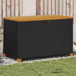[366285] Skrzynia ogrodowa, czarna, 110x55x63 cm, polirattan i akacja