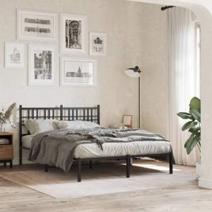 [376321] Metalowa rama łóżka z wezgłowiem, czarna, 120x190 cm