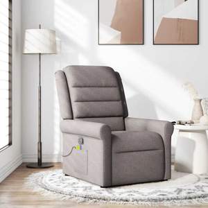 [4015653] Rozkładany fotel masujący, taupe, obity tkaniną