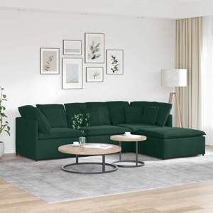 [3321311] Sofa modułowa z podnóżkiem i poduszkami aksamitna ciemnozielona