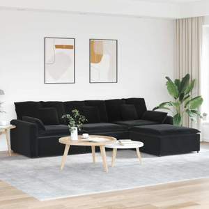[3321074] Sofa modułowa z podnóżkiem i poduszkami, czarna