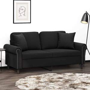 [3200950] 2-osobowa sofa z poduszkami, czarna, 140 cm, aksamit