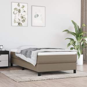 [3144041] Łóżko kontynentalne z materacem, taupe, tkanina, 90x190 cm