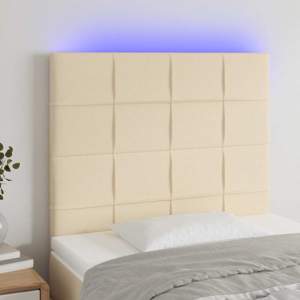 [3122403] Zagłówek do łóżka z LED, kremowy, 80x5x118/128 cm, tkanina