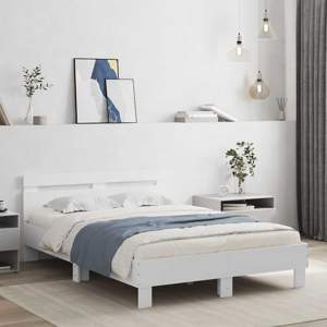 [3207567] Rama łóżka z wezgłowiem i LED, biała, 135x190 cm