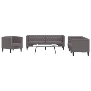 [3209270] 3-cz. zestaw wypoczynkowy Chesterfield, szary, sztuczna skóra