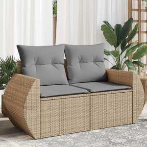 [366107] Sofa ogrodowa z poduszkami, 2-osobowa, beżowa, polirattan