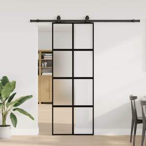 [3375892] Drzwi przesuwne z zestawem okuć czarne 76x205cm szkło hartowane